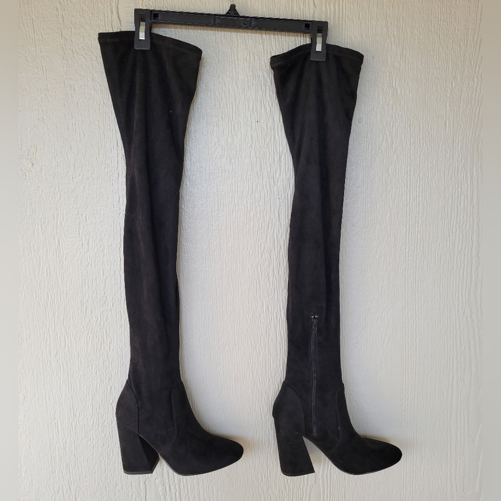Over the Knee Boots Katcher Heeled BLACK Faux Suede Round Toe Youth Size‎ 4